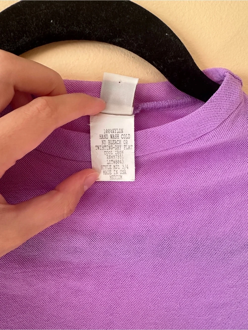 Sheer Lavender Lettuce Hem Stretch Top | Size Medium (Fits Small) - Picture 6 of 7